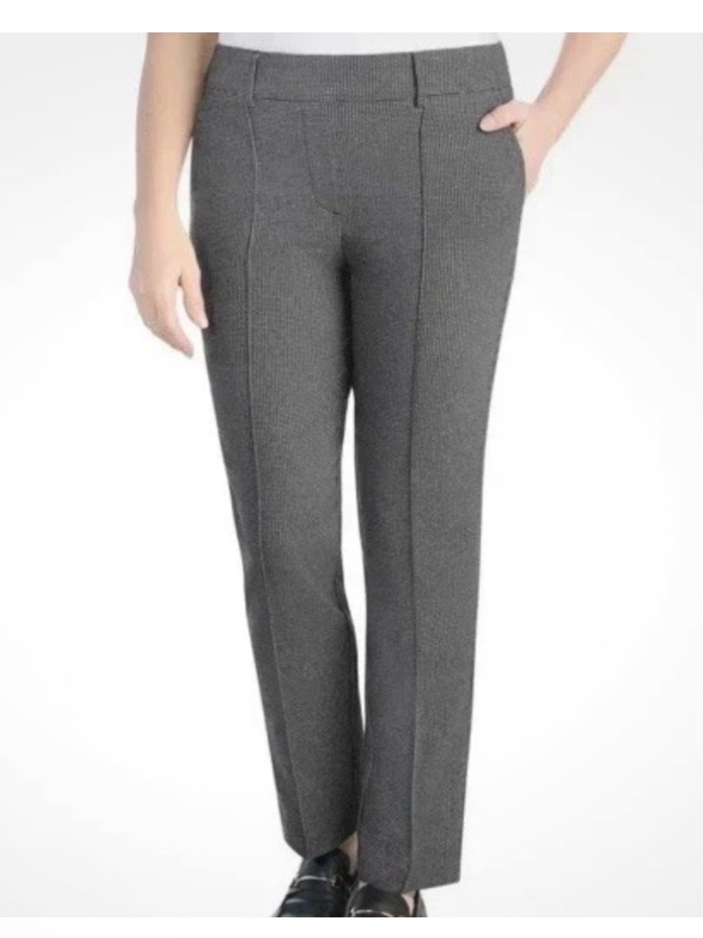 Hilary Radley Women's Pull-On Pintuck Straight Leg Pants Textured Grey - XXL